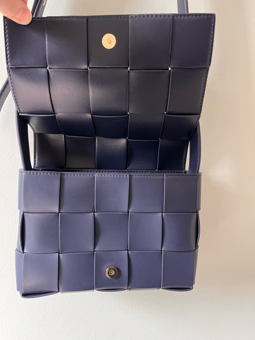 NWOT Woven  Navy Crossbody Bag Vegan Leather Purse Lulu Dharma